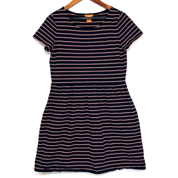 Joe Fresh Medium Striped Short Sleeve Jersey Navy Blue Mini Dress Pockets Casual - Picture 1 of 10